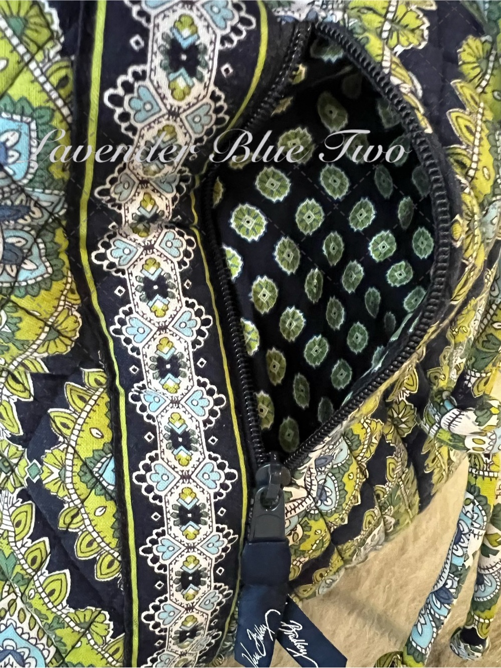 Vintage VERA BRADLEY Cambridge 2007 Drawstring Zipper Front Backpack Y2K Green - Picture 4 of 12